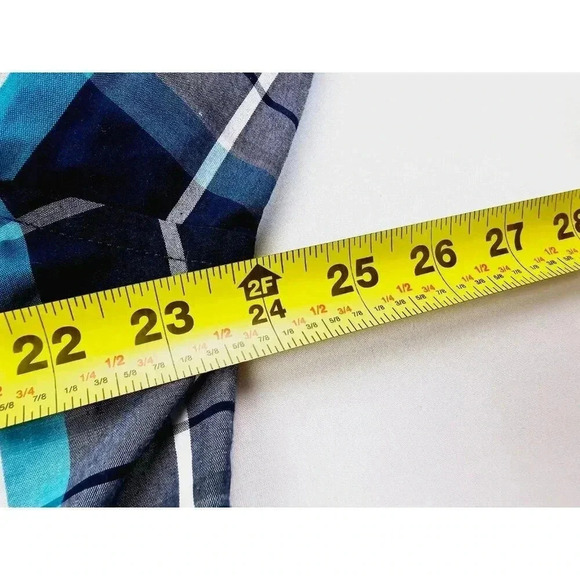 Mason James Size Large Men's White Aqua Gray Blue Check Button Down Pocket Shirt - Picture 2 of 10